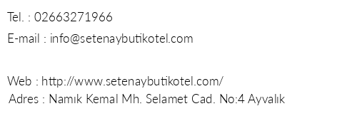 Setenay Butik Hotel telefon numaralar, faks, e-mail, posta adresi ve iletiim bilgileri